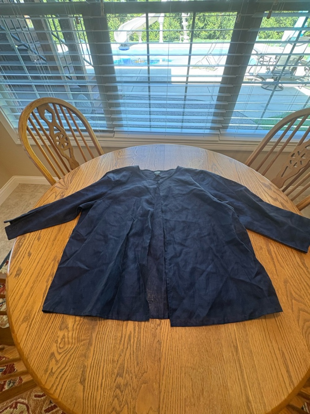Eileen Fisher linen blend open front navy jacket cardigan size 2X Semi Sheer